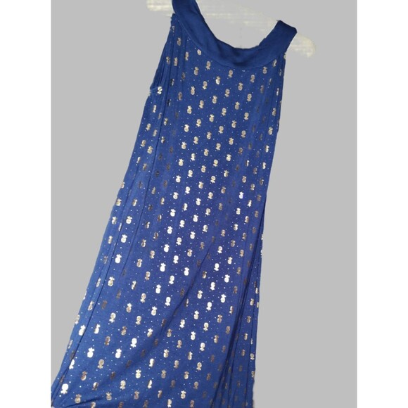 Charlie Paige Blue Summer Dress with Golden Pineapple Designs - Size S - Picture 3 of 5